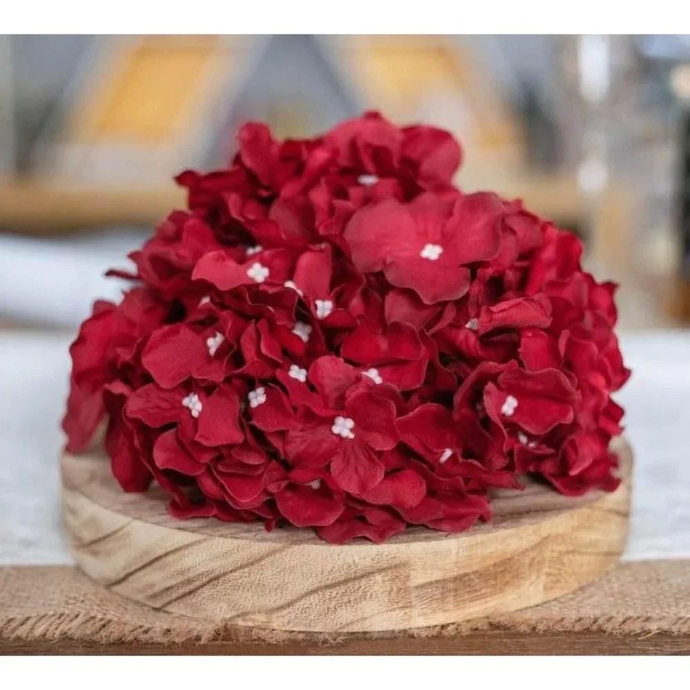 10 pack | Dark Red Silk Hydrangea Flower Stems Home Decor Wedding Bouquet Center - Picture 4 of 5